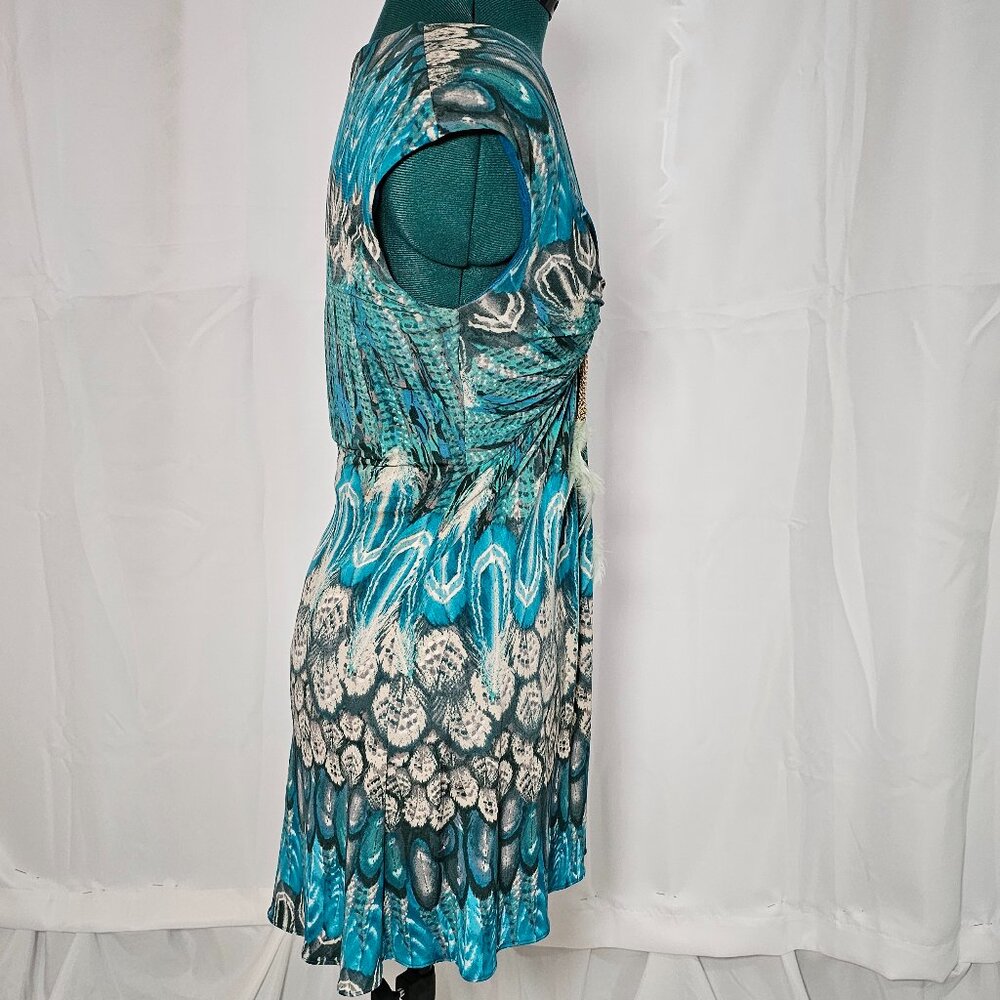 Sky Peacock Feather Print Bodycon Dress – Size M - Picture 5 of 8